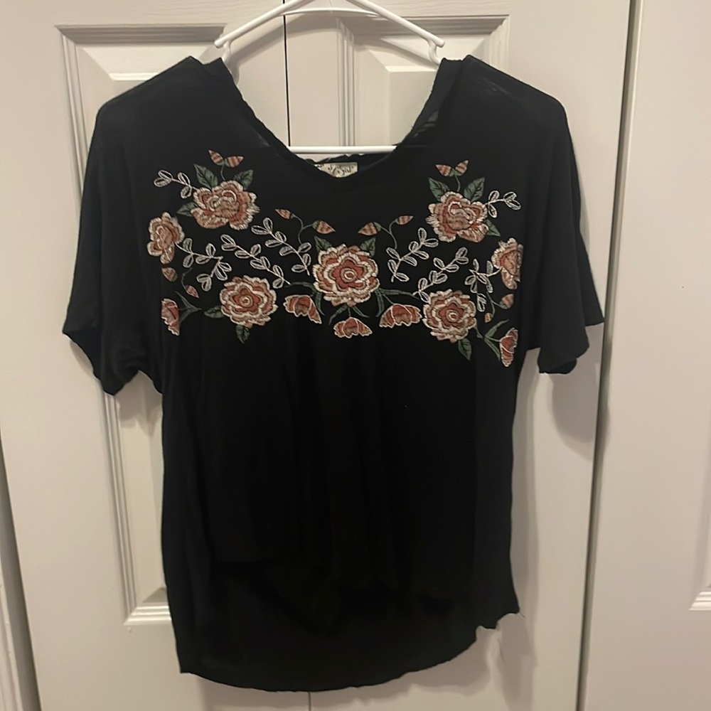 Black and floral Tee